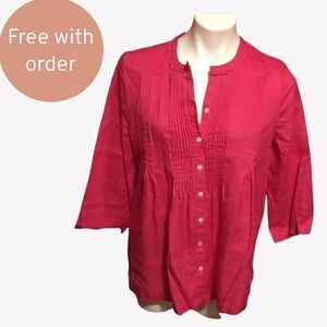 Rafaella Size Petite Medium Button‎ Up Top Pink